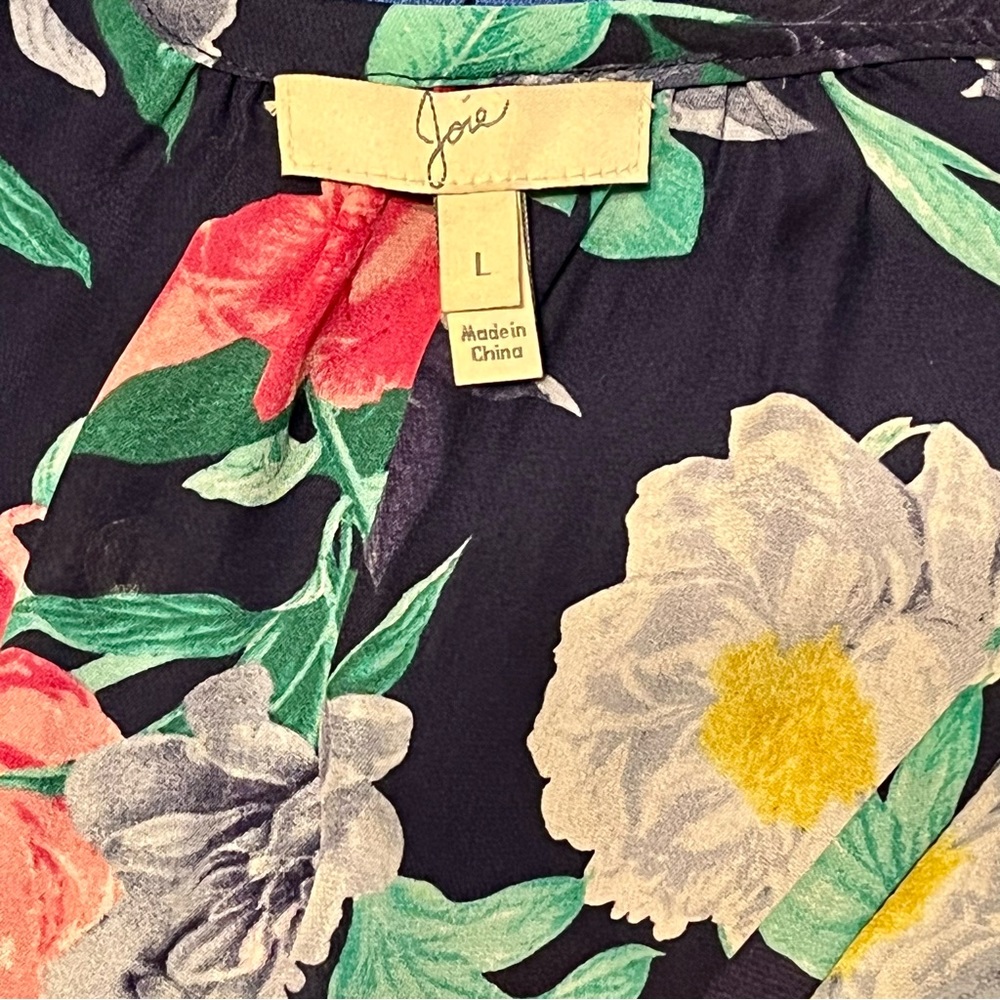 SOLD EUC Joie Blue and Green Floral Roses Print Silk Blouse - Picture 4 of 5